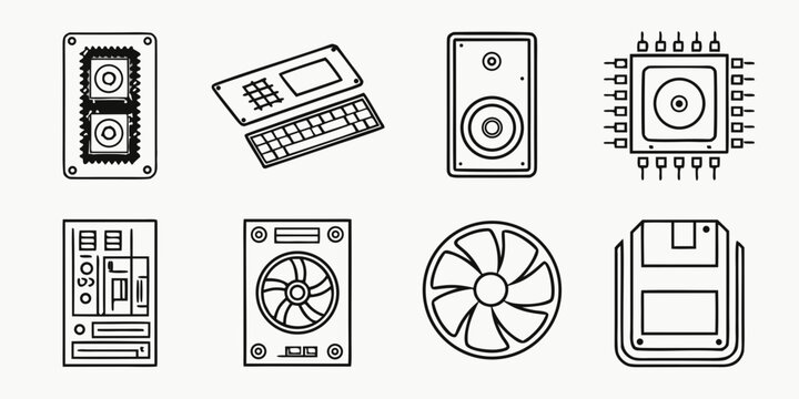 a collection of computer hardware components Vector