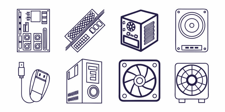 a collection of computer hardware icons Vector