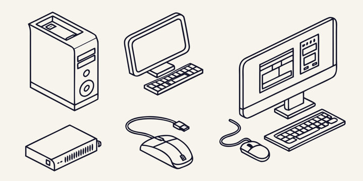 a collection of computer equipment and peripherals Vector