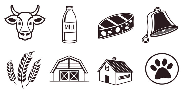 farm and animal icons with car and house Vector