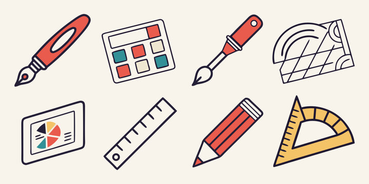 a collection of drawing and crafting tools Vector