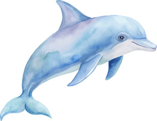 Watercolor Dolphin Illustration, Ocean Animal Art, isolated on white background