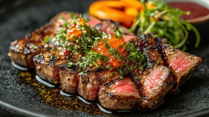 Delicious Grilled Steak with Garnish.