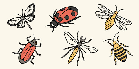 insects including ladybugs and bees Vector © Rajiya