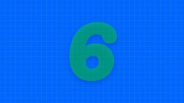 Animated green colorful countdown timer zooming from 10 down to 1 on a blue grid