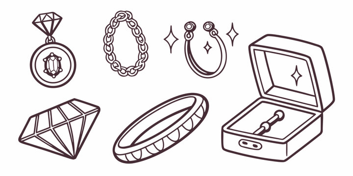 a collection of jewelry and a diamond Vector
