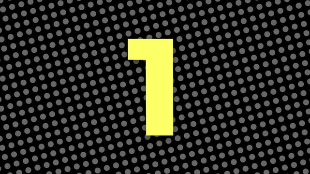A colorful countdown timer featuring yellow numbers from five to one on a dotted background