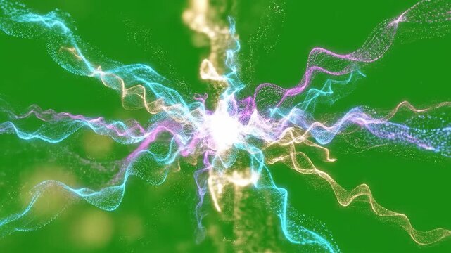 A vibrant burst of colorful sparkles against a green screen, evoking feelings of magic, energy, and innovation. Ideal for advertising, website backgro