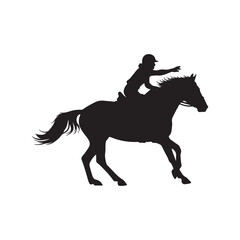 Rider on a horse. Silhouette in black and white. Vector illustration. on white back ground