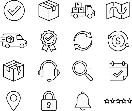 Set of 16 E-commerce and Shipping Line Icons Vector