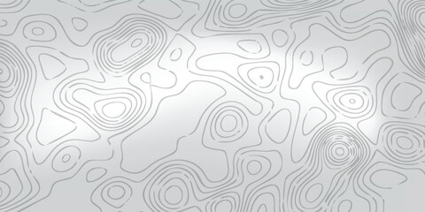 Light gray terrain contour design, flowing white altitude lines creating abstract landscape layers, modern cartographic vector texture. © MOH
