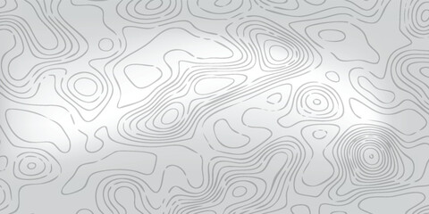 Minimal geographic relief illustration, pale gray surface with smooth white isoline curves representing terrain levels. © MOH