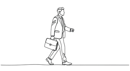 Fototapeta premium Confident Continuous Line Drawing of Businessman Walking with Briefcase