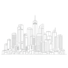 Fototapeta premium City skyline with tall skyscrapers, urban landscape, architectural drawing