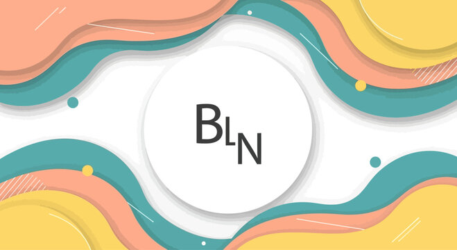 Abstract wavy background with BLN logo in circle, modern design, pastel colors