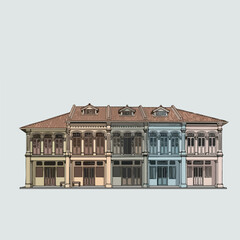 Fototapeta premium Illustration of a row of colorful, detailed historic buildings with open windows