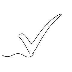 Simple checkmark in a continuous line art drawing, task completion success concept. © Line Home