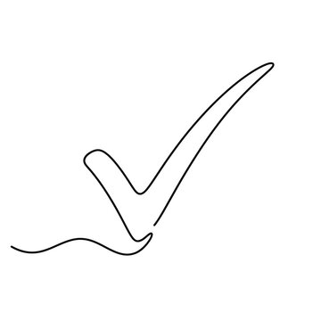 Simple checkmark in a continuous line art drawing, task completion success concept.