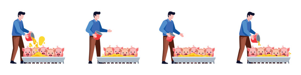 Farmer feeding piglets with food in a trough © youland