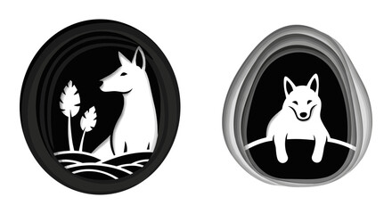 Fototapeta premium Modern Dog Silhouette Icons, Minimalist Canine Graphics, Abstract Animal Art, Vector Logos