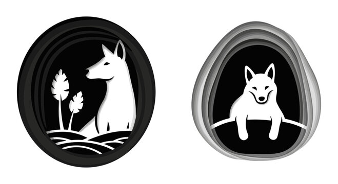Two distinct stylized animal icons in circular frames against contrasting backgrounds Vector, illustration