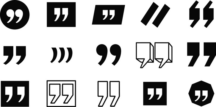 Quotation Mark and Quote Symbol Icon Set with Speech Bubble Citation Marks for Typography, Editorial Design, Writing, Dialogue and Text Formatting