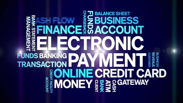 Electronic Payment animated word cloud-text design animation tag kinetic typography seamless loop.