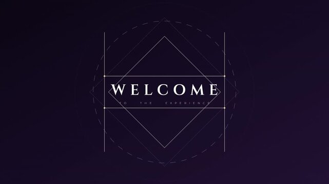 Animated welcome title reveal featuring evolving geometric lines and forms on a sophisticated deep purple background for a sleek digital experience