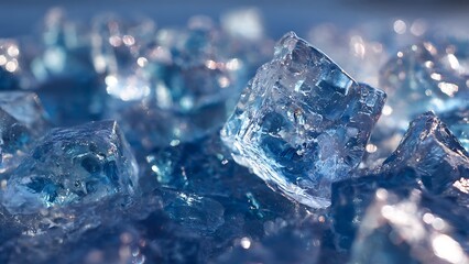 Obraz premium Crystal clear crushed ice shards reflecting cool blue light creating refreshing frozen texture background