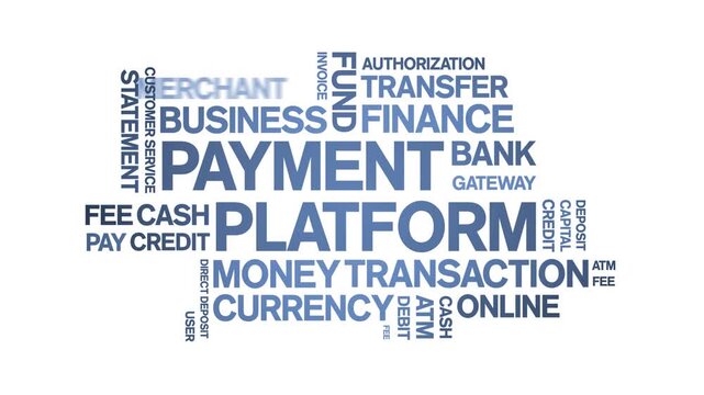 Payment Platform animated word cloud-text design animation tag kinetic typography seamless loop.