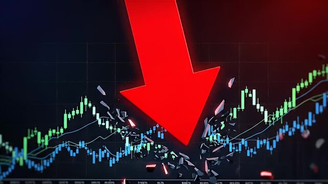 Financial Market Crash with Red Arrow Breaking Candlestick Chart