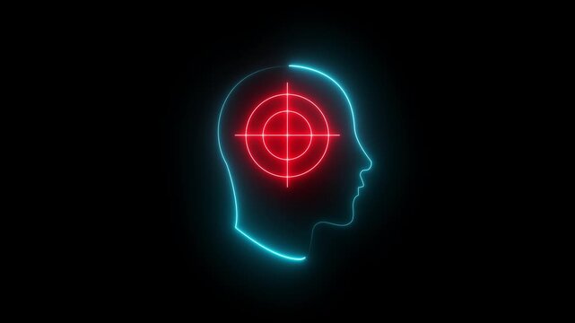 Glowing neon two color Headhunting icon animation for human resource management, recruitment, hiring, search, target person, finding skill candidate or employee, hunting job or employment, vacancy 4k.