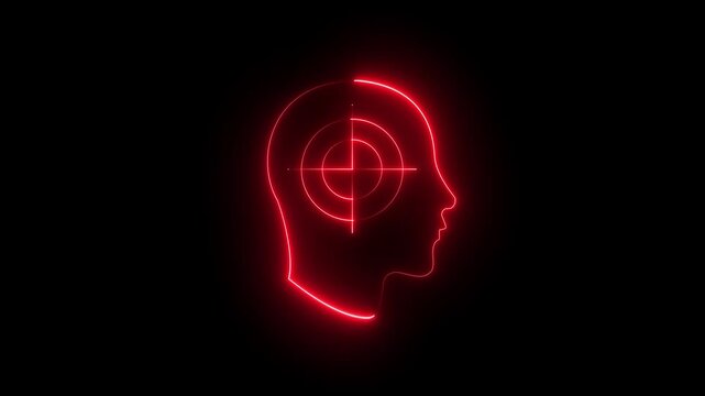 Glowing neon two color Headhunting icon animation for human resource management, recruitment, hiring, search, target person, finding skill candidate or employee, hunting job or employment, vacancy 4k.