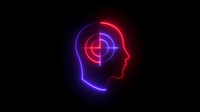 Glowing neon two color Headhunting icon animation for human resource management, recruitment, hiring, search, target person, finding skill candidate or employee, hunting job or employment, vacancy 4k.