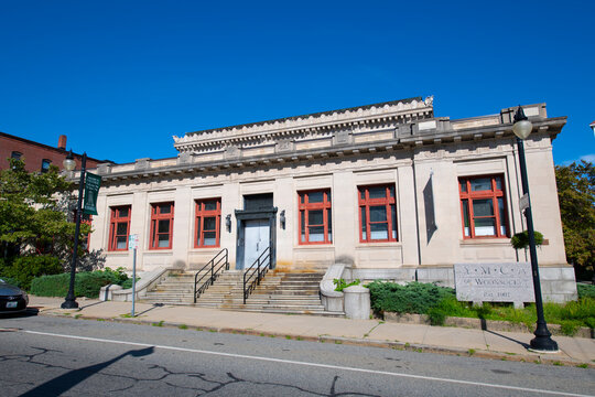 Historic Post Office building with mayan style in Main Street Historic District in downtown Woonsocket, Rhode Island RI, USA.
