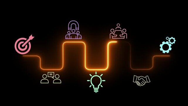 Agenda for Effective Meeting Planning concept on the black background. Strategic planning, teamwork, and clear meeting outcomes. Motion graphics of business meeting idea. 4k video. animation