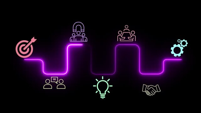 Agenda for Effective Meeting Planning concept on the black background. Strategic planning, teamwork, and clear meeting outcomes. Motion graphics of business meeting idea. 4k video. animation