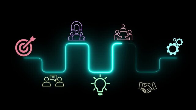 Agenda for Effective Meeting Planning concept on the black background. Strategic planning, teamwork, and clear meeting outcomes. Motion graphics of business meeting idea. 4k video. animation