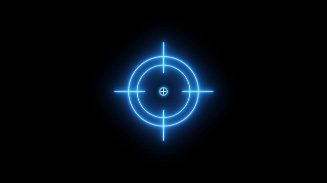 Neon glowing light target icon animation with blue color. target and arrow icon. Military training , Military target icon animation. 4k video
