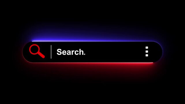 Search engine optimization concept on the black background. Motion graphics of with search bar for data search on website online idea. 4k video animation