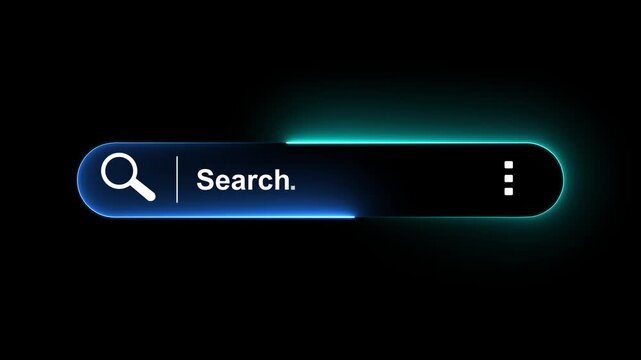 Search engine optimization concept on the black background. Motion graphics of with search bar for data search on website online idea. 4k video animation