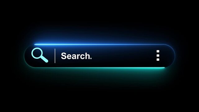 Search engine optimization concept on the black background. Motion graphics of with search bar for data search on website online idea. 4k video animation