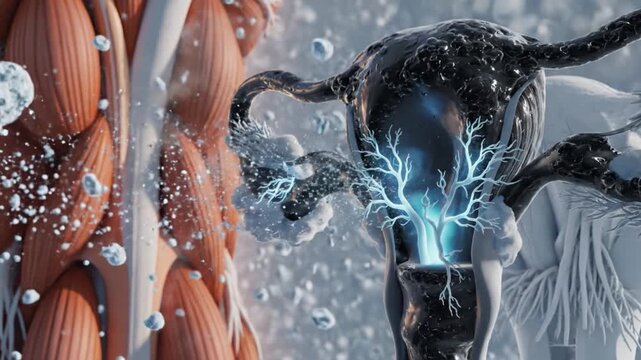 Advanced Gynecology Visualization of Adenomyosis Showing Endometrial Tissue Invading Uterus Muscle for Medical Education