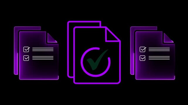 Regulatory and compliance concepts on the transparent background. Corporate governance documents. Motion graphics with a check box list displayed on a virtual screen. 4k video animation.