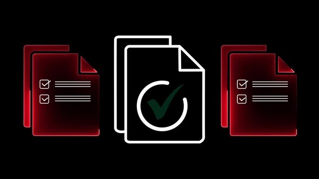 Regulatory and compliance concepts on the transparent background. Corporate governance documents. Motion graphics with a check box list displayed on a virtual screen. 4k video animation.