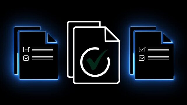 Regulatory and compliance concepts on the transparent background. Corporate governance documents. Motion graphics with a check box list displayed on a virtual screen. 4k video animation.