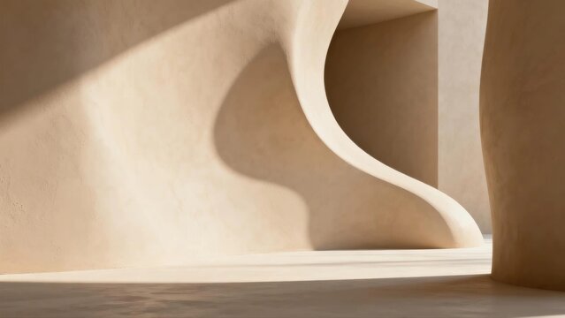Minimalist architectural micro-cement background with organic curves and soft shadows