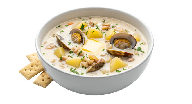 Creamy Clam Chowder Soup in Bowl.