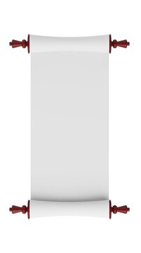 4k Resolution Vertical Video for Social Media: Blank Parchment Scroll Mockup With Wooden Handles Opening On White Background For Message Or Announcement Design with Alpha Matte