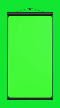 4k Resolution Vertical Video for Social Media: Projection Screen With Green Chroma Key Display Ready For Video Or Training Content Seamless Looped Animated On Green Background with Alpha Matte